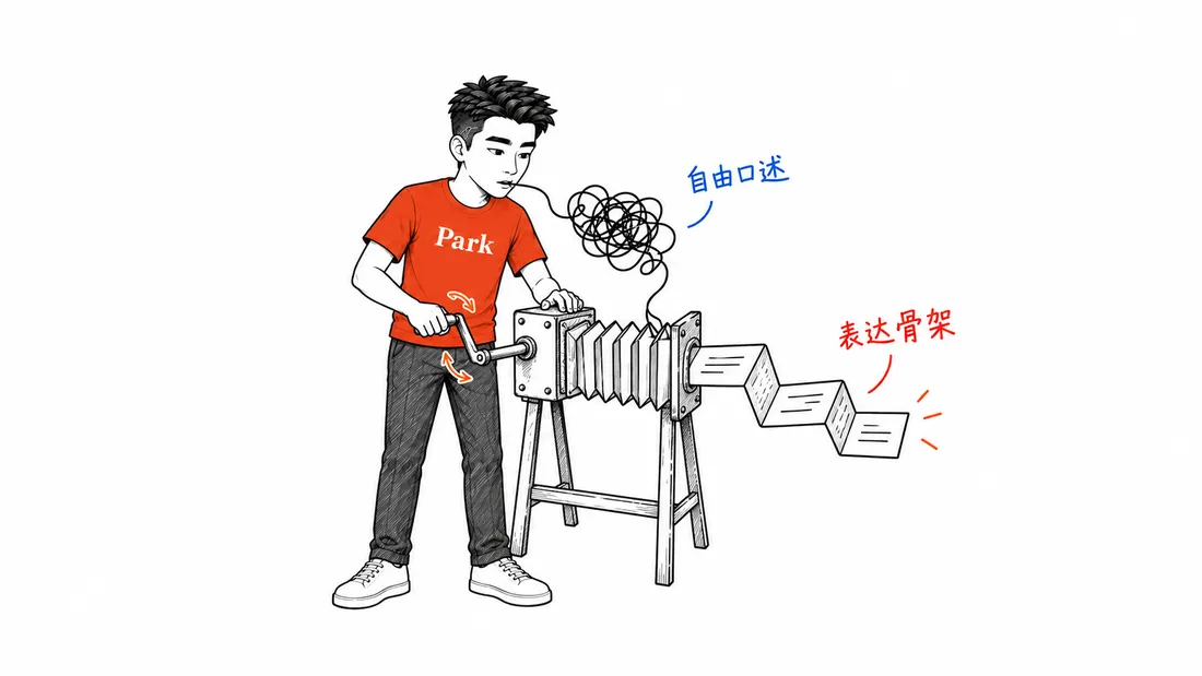 Park 摇着机器,把一团乱麻的口述变成整齐的表达骨架